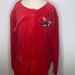 Vtg acme kids girls red velour tweety Sylvester shirt Warner Bros Sz Lg